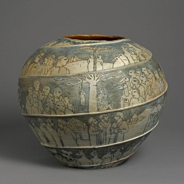 Sqraffito dek. krukke, h. 50 cm d. 62 cm, 2004